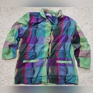 Angelique Vtg Blazer Jacket Multicolor Plaid Collared Pocket Large